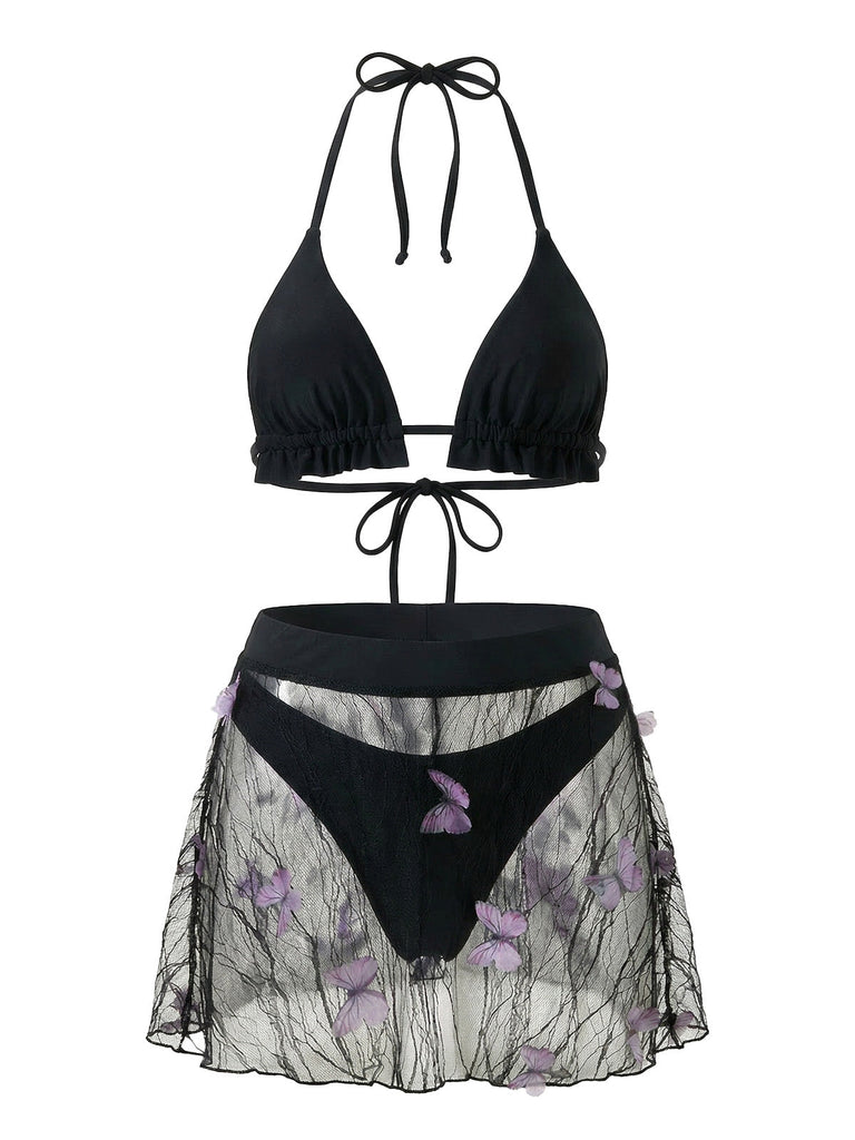 Black 1980s Knit Bikini - vintage fashion, retro style, classic black