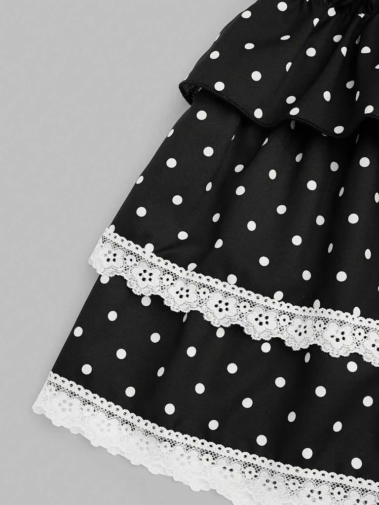 Black mini skirt with polka dot pattern detail for chic casual and dressy outfits