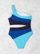 Bleu Asymétrique Rayé Blocs de Couleur Maillot de Bain Une Pièce Années 1940 5