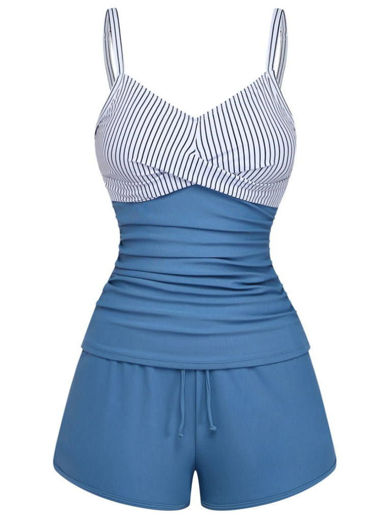 Maillot de bain rayé bleu poches et fronces années 1940