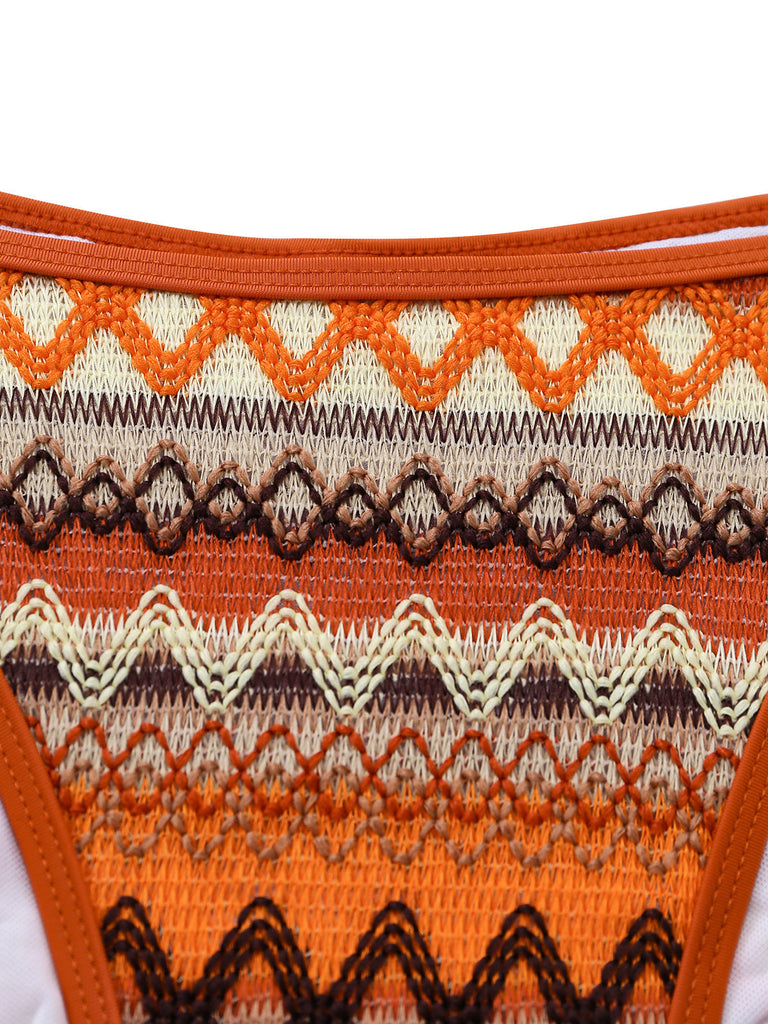 Bohème Géométrique Tricot Halter Ensemble Bikini Années 1970 7