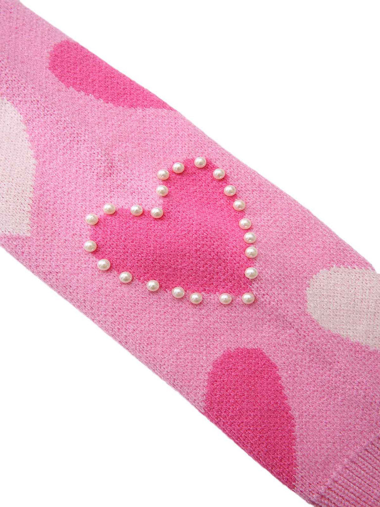 Pull rose perles en forme de cœur années 1950