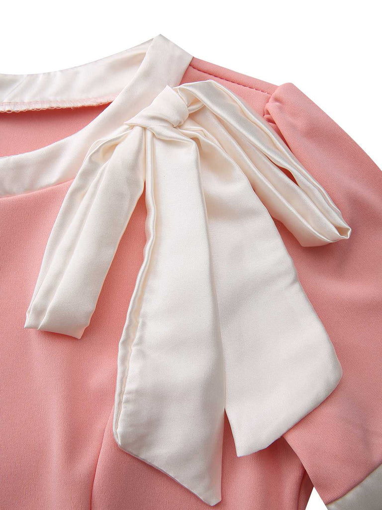 Robe moulante nœud et col rond colorblock années 60