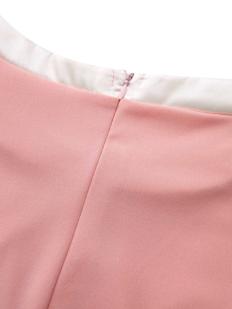 Robe moulante nœud et col rond colorblock années 60