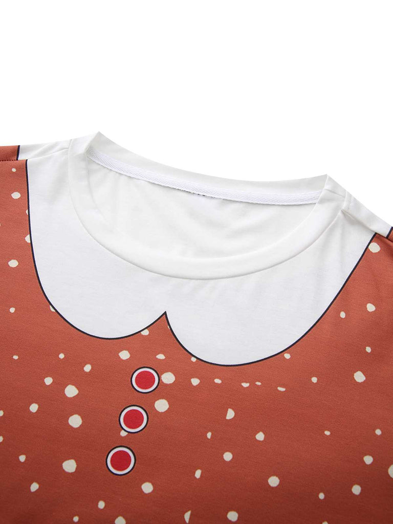 Robe trapèze de Noël motif bonhomme en pain d'épice années 1960