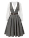 2PCS robe à carreaux et chemisier en satin années 40