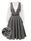 2PCS robe à carreaux et chemisier en satin années 40