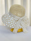 Chapeau paille crochet dentelle florale vintage