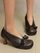 Chaussures rétro à nœud en PU, bout rond et talon compensé