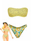 Ensemble bikini bandeau jaune à imprimé kiwi années 1970