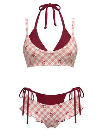Ensemble bikini à carreaux rouges années 50