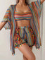 4PCS Ensemble bikini rayé bohème et paréo franges 1970s