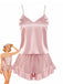 Ensemble pyjama en satin rose à volants années 1960