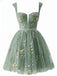 Robe courte en dentelle florale brodée années 1970