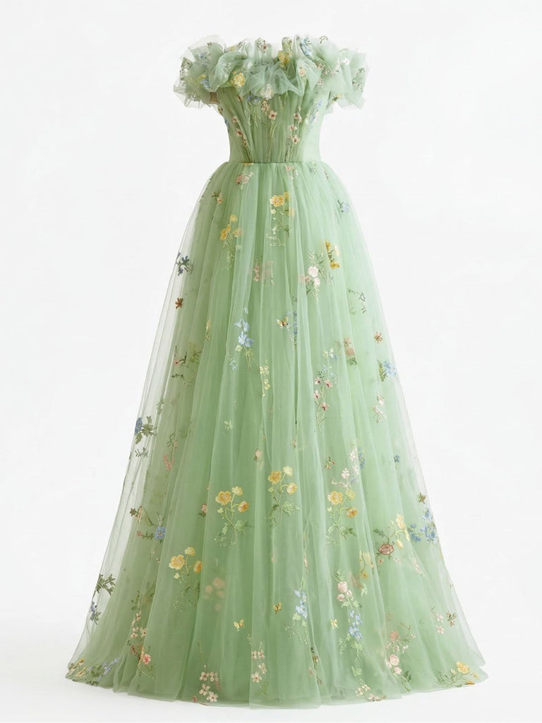 Green floral dress on a white background