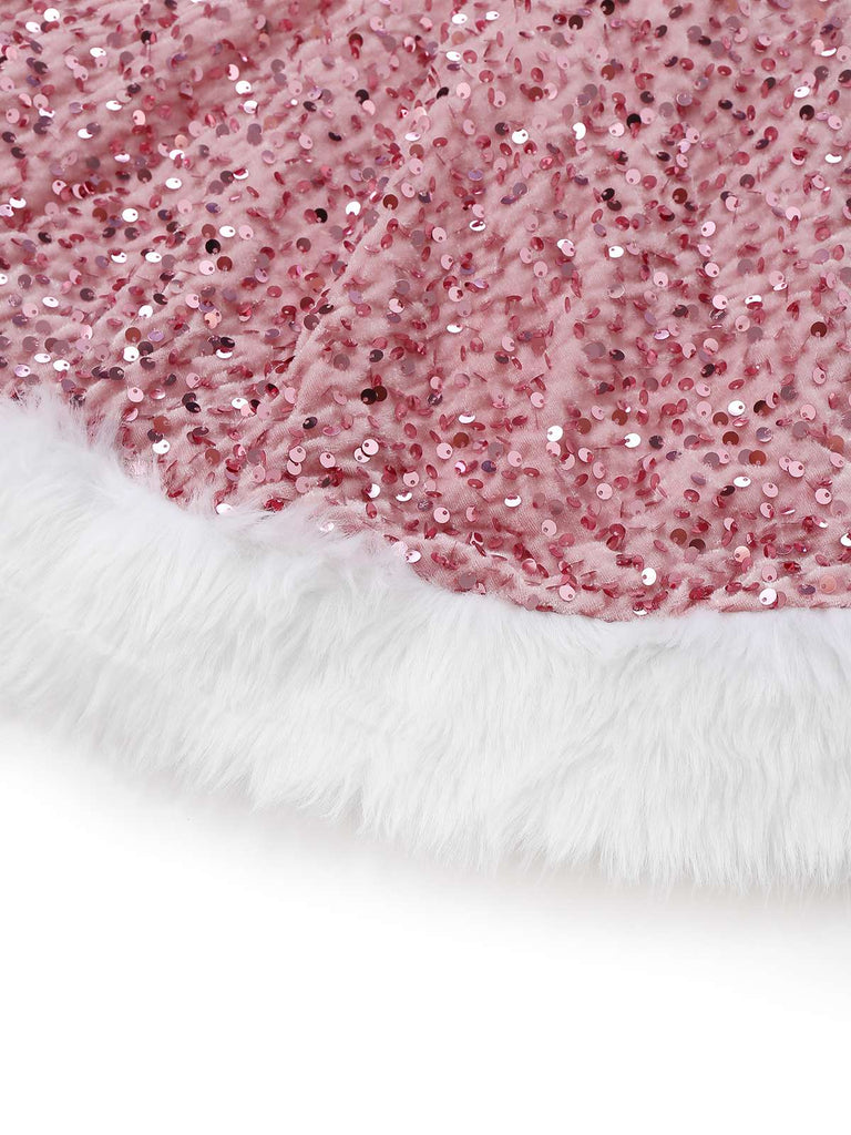 Robe bustier rose à paillettes et fourrure des années 60