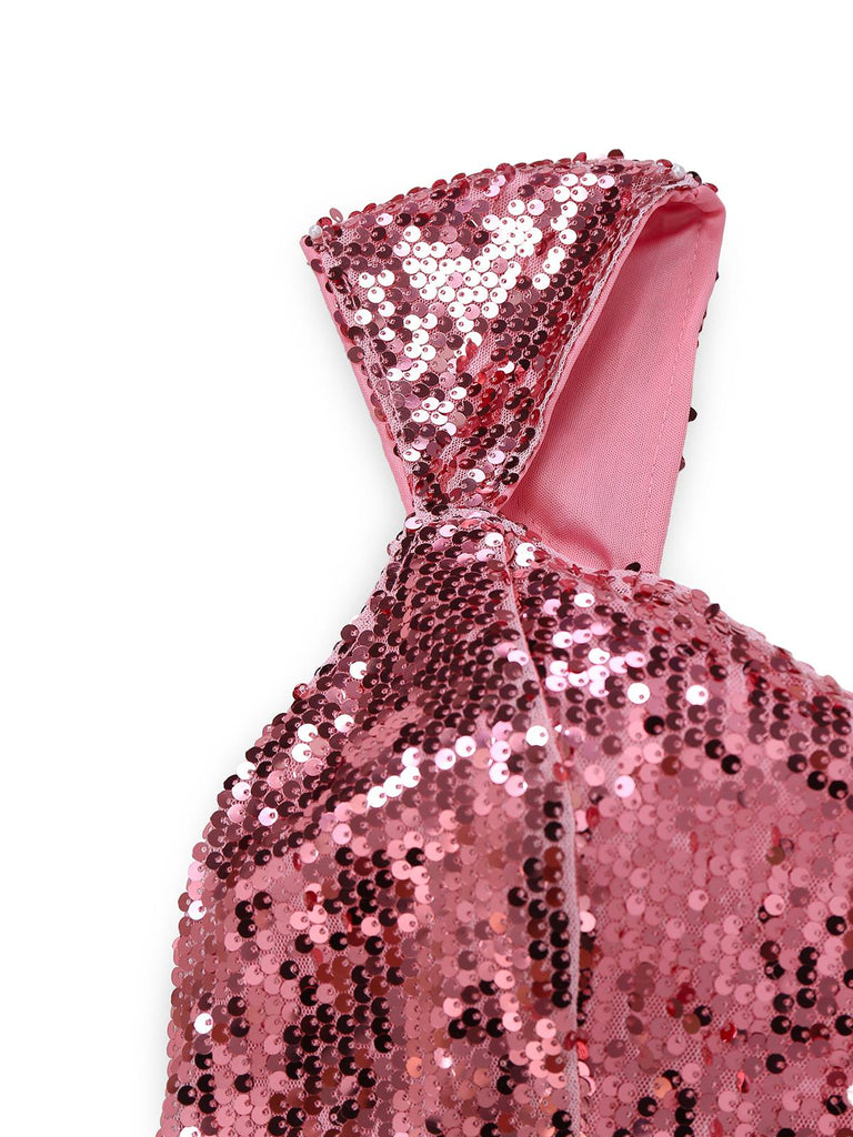 Robe longue de sirène rose à paillettes fente haute des années 1920