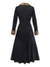 Robe en maille côtelée noire bordure en fausse fourrure léopard style années 1940