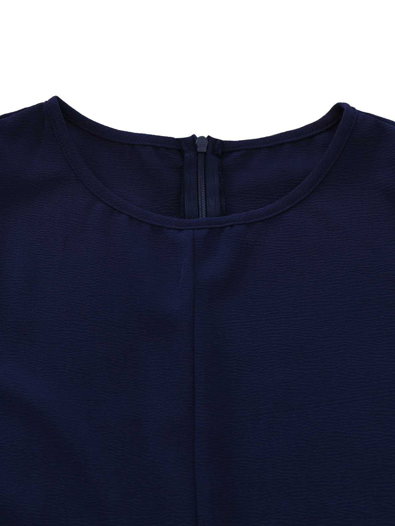 Combinaison bleu marine unie à ceinture années 1980