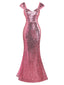 Robe longue de sirène rose à paillettes fente haute des années 1920