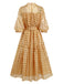 Robe de soirée mi-longue manches bouffantes en maille dorée des années 1940