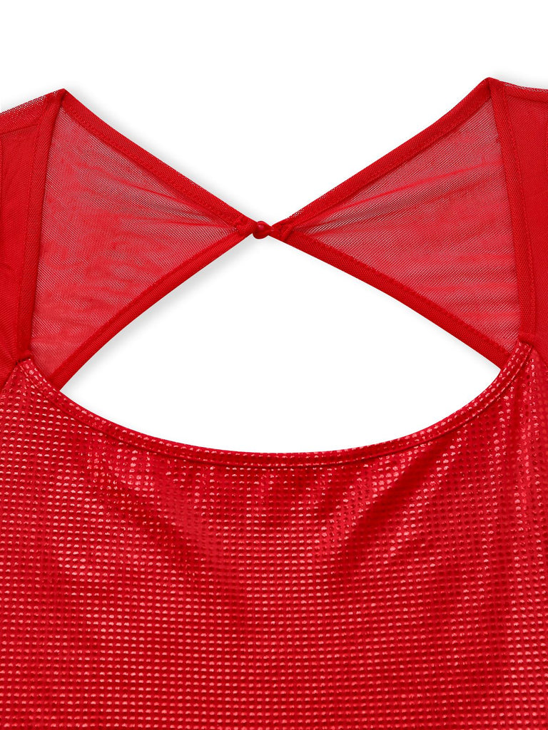 Robe uni maille pailletée boucle col carré 1980s