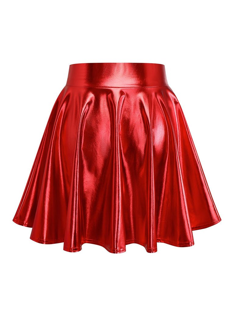 1970s Jupe plissée métallisée disco unie