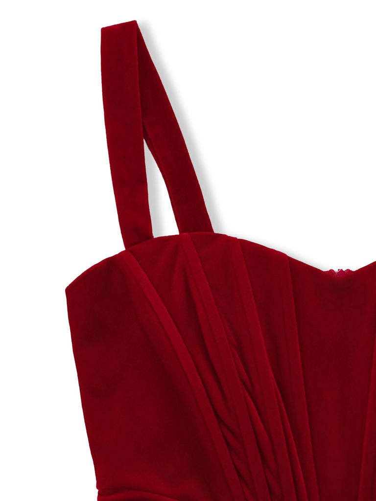 Robe courte rouge velours corset années 1980s