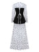 Robe mi-longue blanche à corset en velours plissé et perles papillon des années 1980
