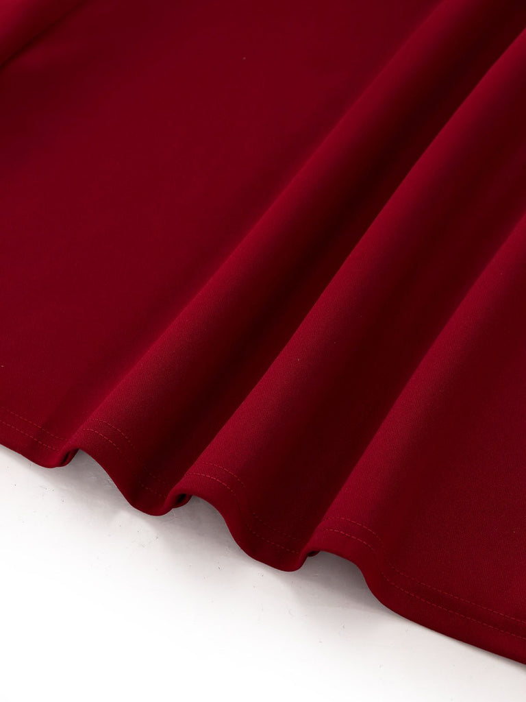Robe bordeaux épaules dénudées manches longues en dentelle années 1930