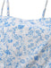 Robe fleurie à volants bretelles ourlet superposé bleues années 1970