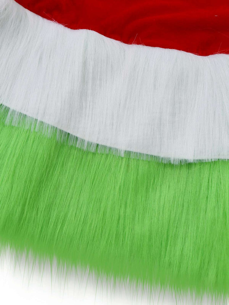 Robe rouge et verte à bordure en fourrure Grinch des années 1940