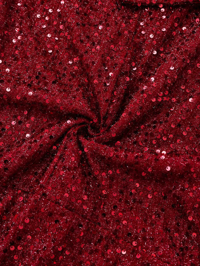Robe sirène longue à paillettes et nœud rouge vin années 30
