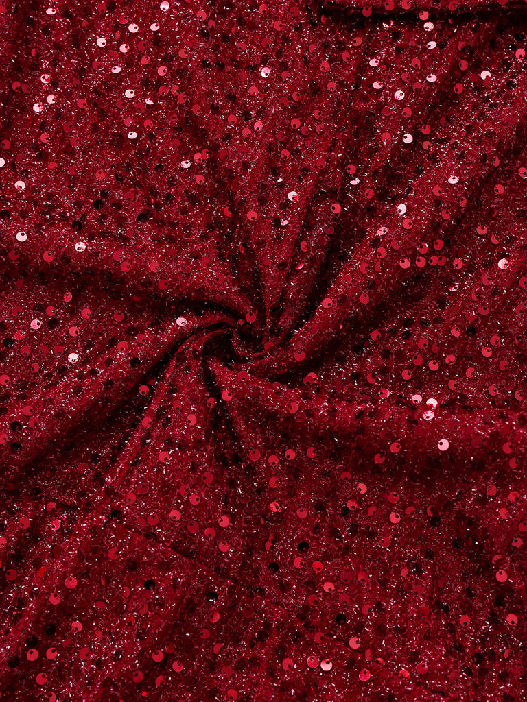 Robe sirène longue à paillettes et nœud rouge vin années 30