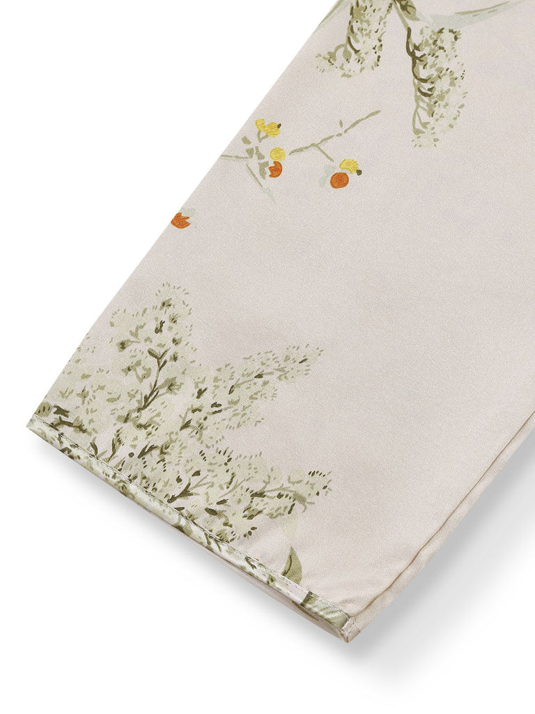 2PCS Nuisette en satin à bretelles et peignoir fleuries des années 1950
