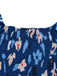 Robe bleue à fleurs manches bouffantes épaules dénudées années 1940