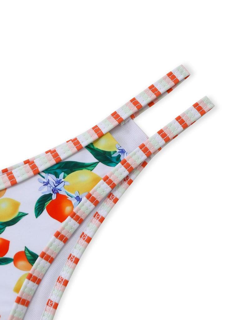 Ensemble bikini triangle blanc bretelles agrumes 1960s