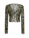 Cardigan transparent à lacets et imprimé botanique des années 1980
