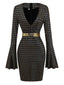 Robe disco noire transparente à manches cloche et ceinture des années 1970