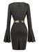 Robe disco noire transparente à manches cloche et ceinture des années 1970