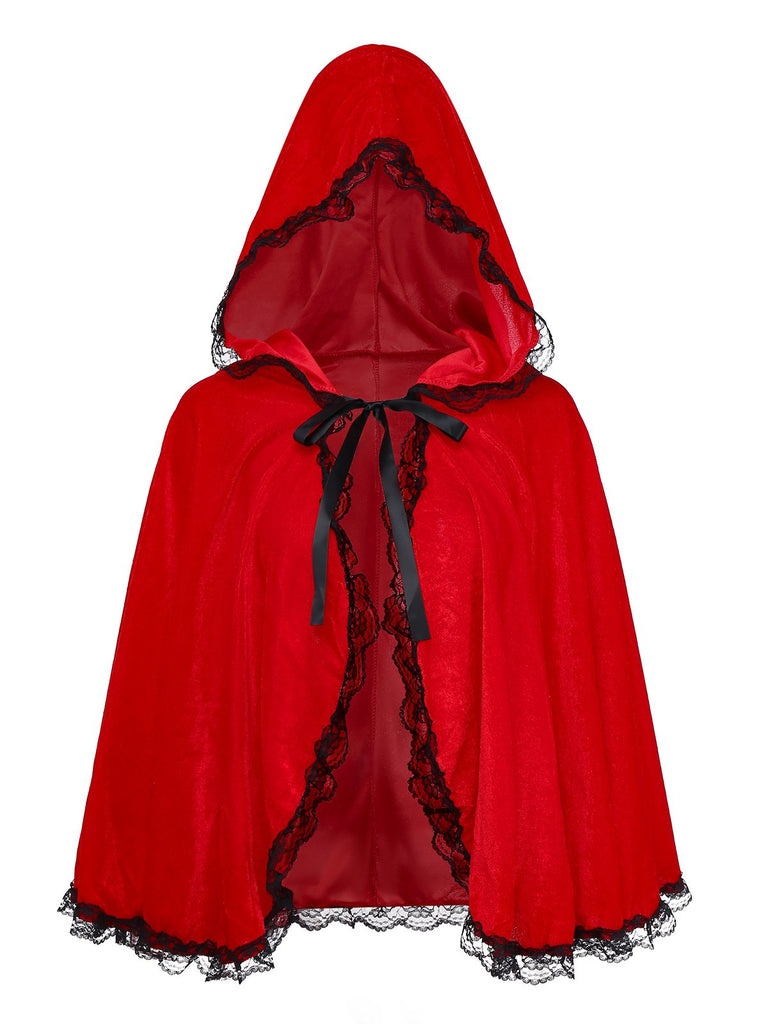 Robe et cape en velours rouge en dentelle et paillettes années 1980