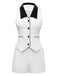 2PCS Costume blanche sans manches à col à revers années 1960
