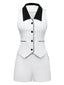 2PCS Costume blanche sans manches à col à revers années 1960