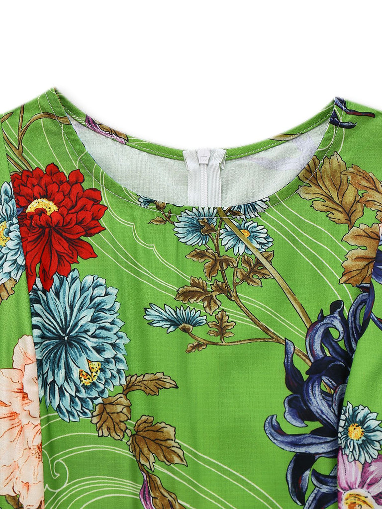 Robe fleur à manches bouffantes années 1940
