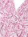 Robe fleurie rose découpée à volants col en V profond des années 1970
