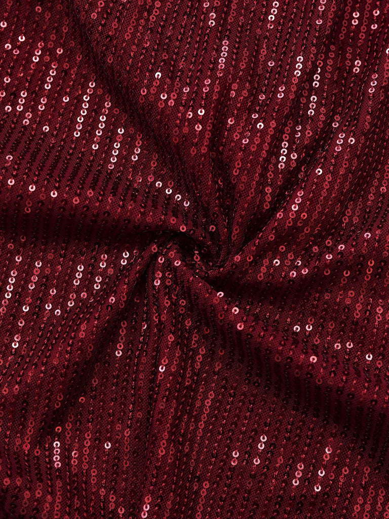 Robe longue bordeaux en velours à sequins col en V style années 1950
