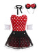 Ensemble robe à pois rouges et jupe en résille années 1980