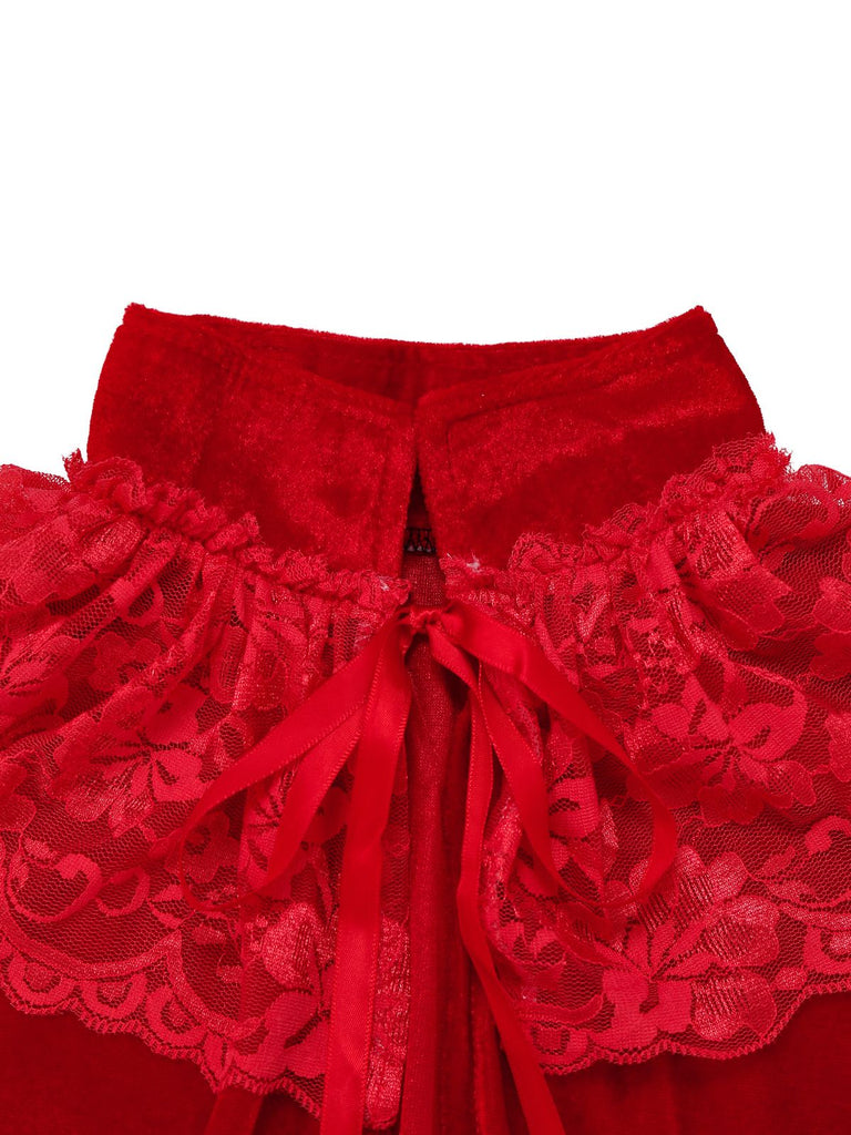 Cape patchwork en velours et dentelle unie des années 1950