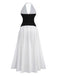 Robe longue col V profond et dos nu des années 1970