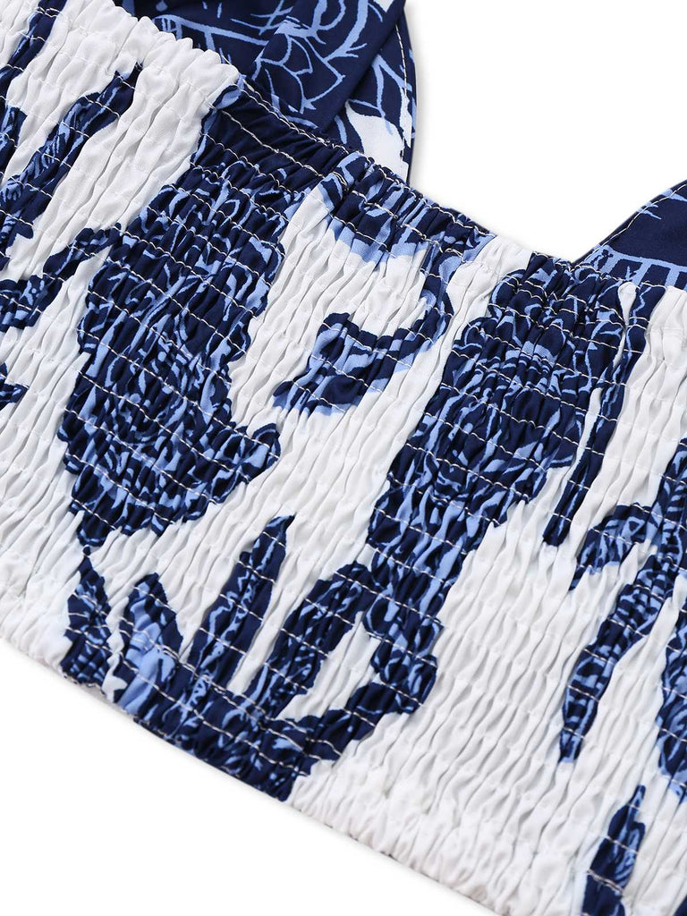 2PCS Haut court et pantalon bleu style bohème des années 1970